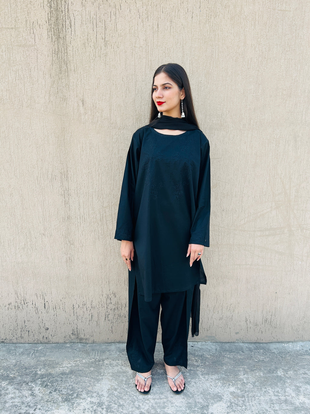 SELF EMBROIDERED BLACK SUIT