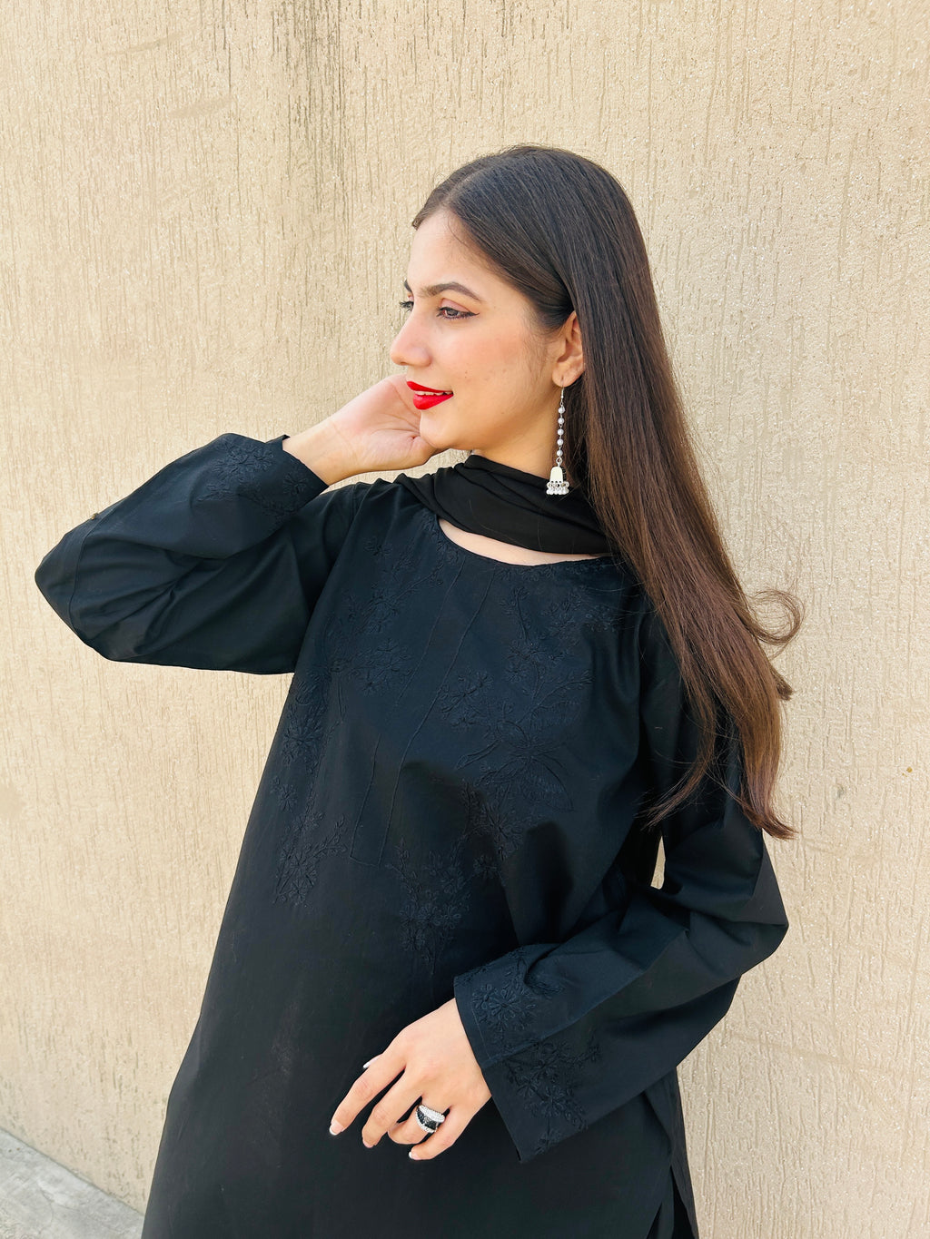 SELF EMBROIDERED BLACK SUIT