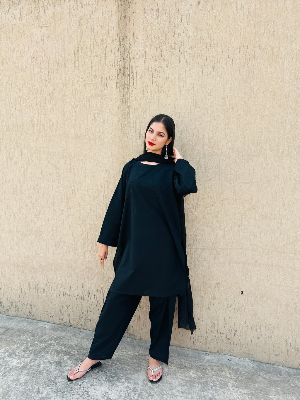 SELF EMBROIDERED BLACK SUIT